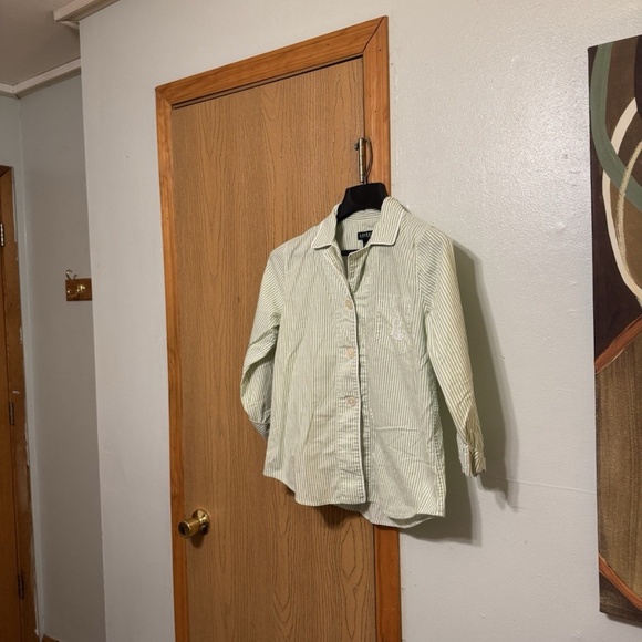 Lauren Ralph Lauren Tops - Lauren Ralph Lauren Medium Green & White Long Sleeve Button-Front Shirt - EUC